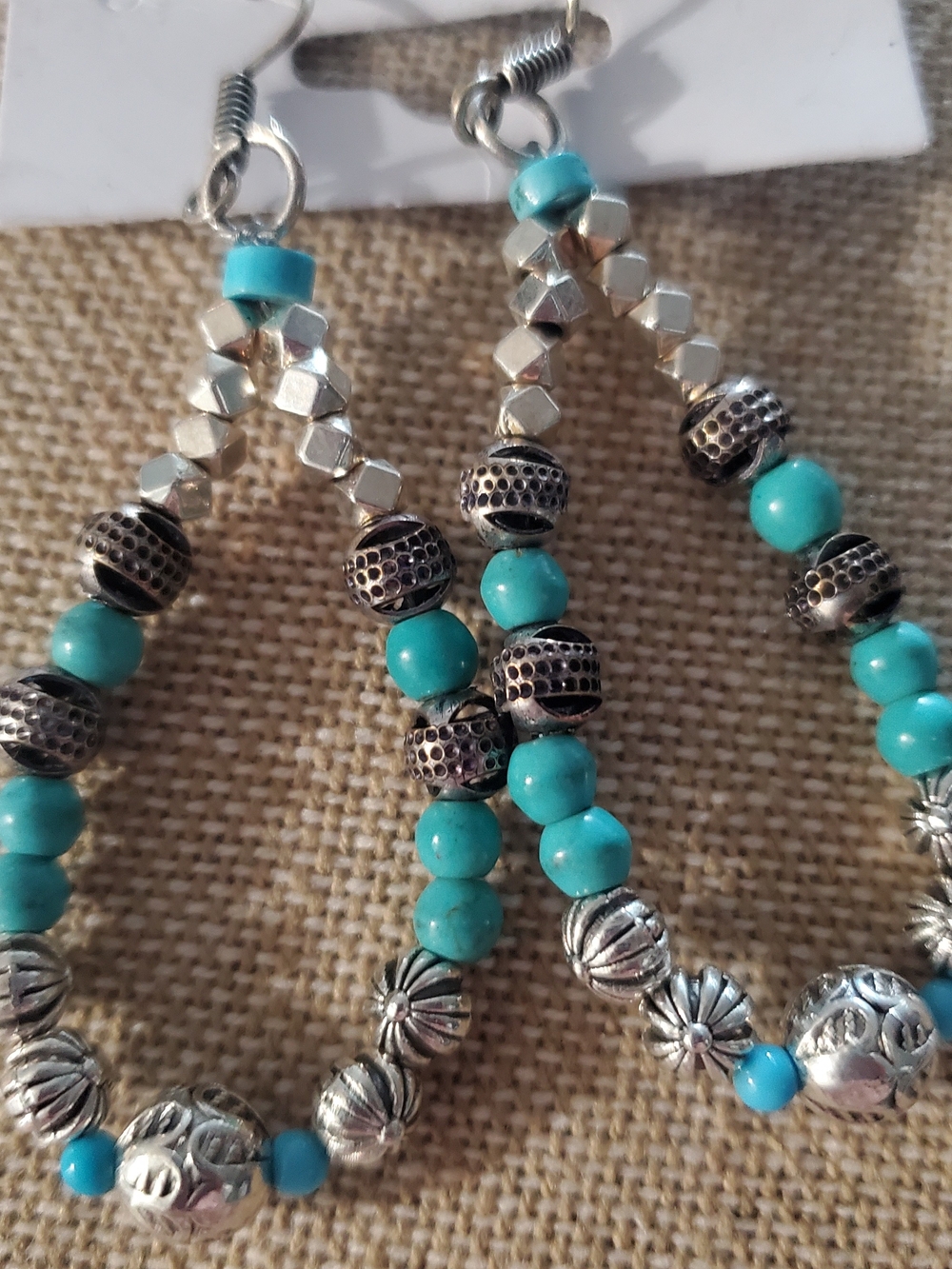 Southwestern-style Beaded Teardrop Earrings W/ Vibrant Turquoise & Silver Beads